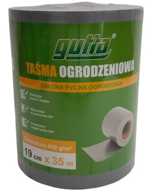 Taśma ogrodzeniowa PVC 450g/m2 SZARA + 20 klipsów