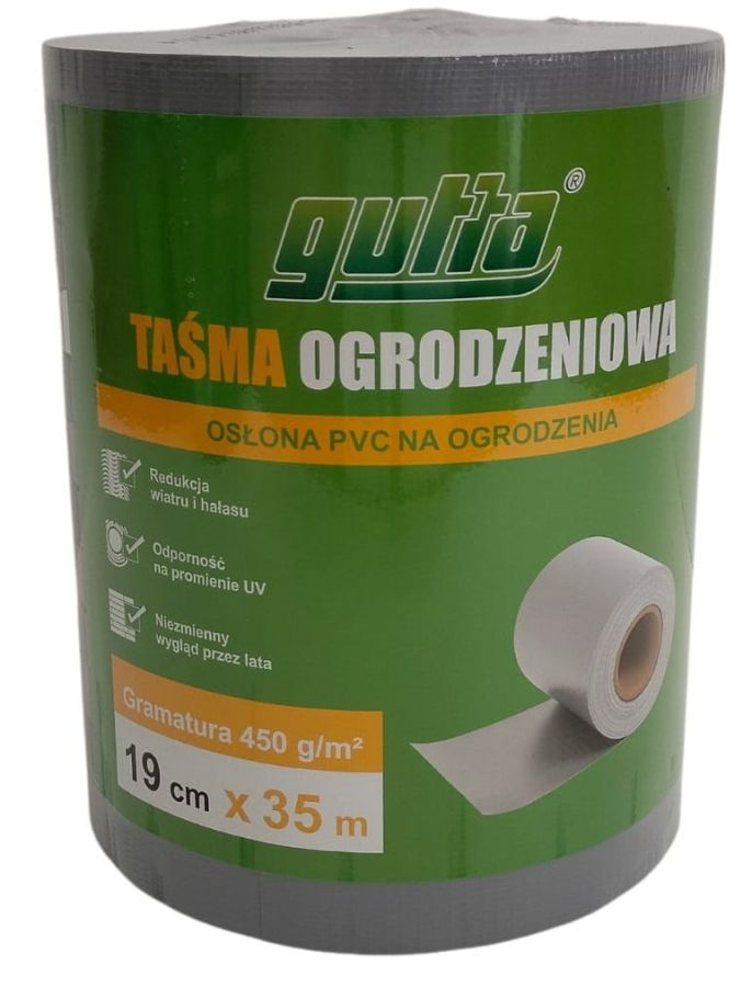 Taśma ogrodzeniowa PVC 450g/m2 SZARA + 20 klipsów